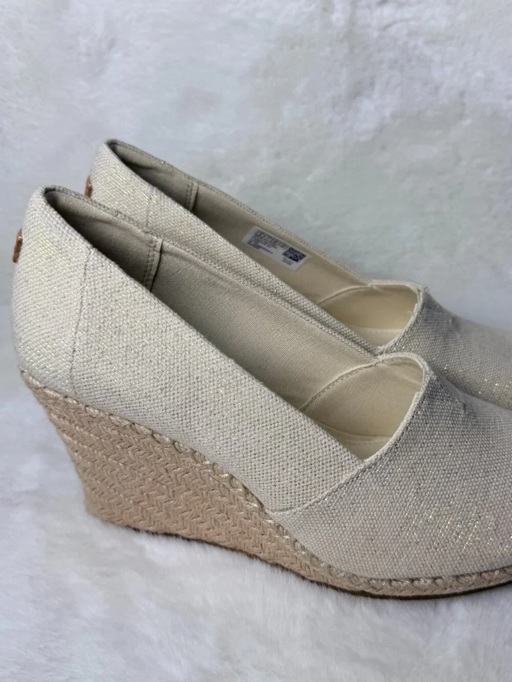 TOMS Cream Canvas Metallic Glint  Wedge Alpargata Espadrilles